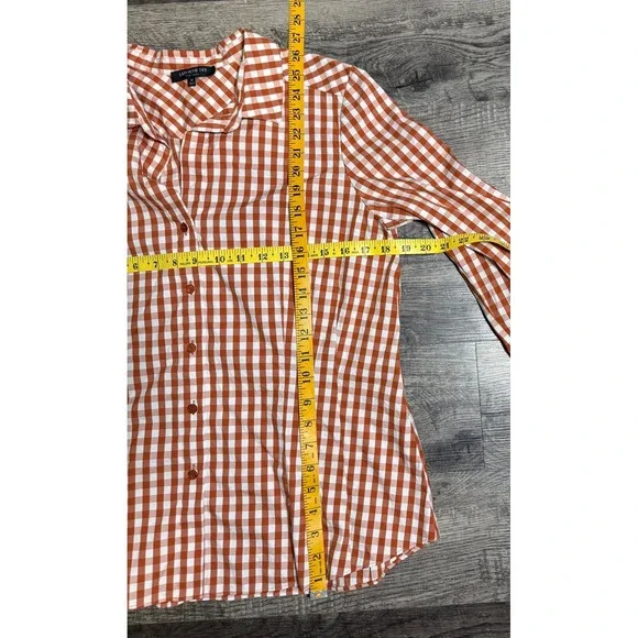 Lafayette 148 Burnt Orange Gingham Button Down Shirt Size‎ 12 Polished Classic - Picture 6 of 8